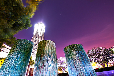 Decorative illuminated architectural design elements at Hangzhou Global Center, Hangzhou, Zhejiang, China, Asia