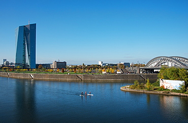 New architecture in the Frankfurt Ostend district including the EZB Building, Frankfurt, Hesse, Germany, Europe