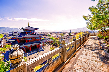 Mufu with surrounding Old Town, UNESCO World Heritage Site, as seen from a raised vantage point, Lijiang, Yunnan, China, Asia 