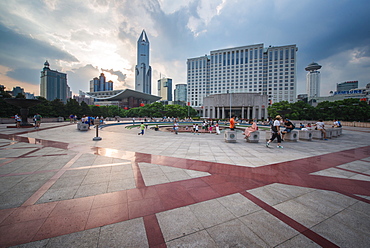 People relaxing and playing at People's Square after work, Shanghai, China, Asia 