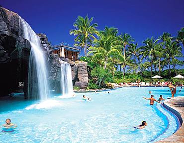 Blue sky at the poolside in Hilton Waikoloa, Hawaii