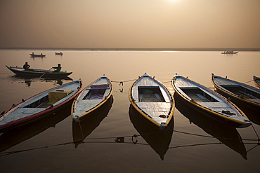 The sacred Ganges River at dawn, in Varanasi, India, Varanasi, India