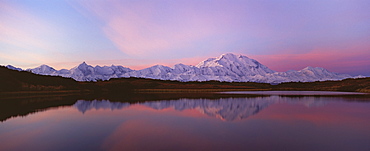 Sunset, Mount McKinley in Denali National Park, Alaska reflected in Reflection Pond, Denali National Park, Alaska, USA