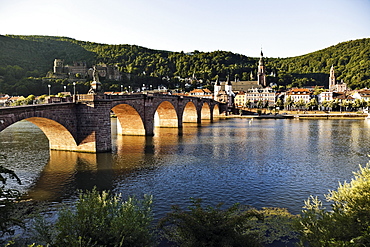 View of Karl-Theodor Bridge and Neckarstadt in Heidelberg, Germany