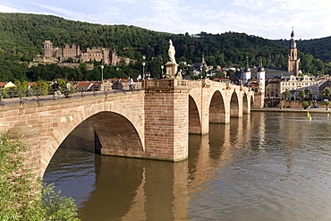 View of Karl-Theodor Bridge and Neckarstadt in Heidelberg, Germany