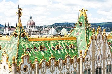 Art nouveau architecture by vñdv?n Lechner ‚Äì the colourful pyrogranite roof of the former post office bank, Budapest, Hungary