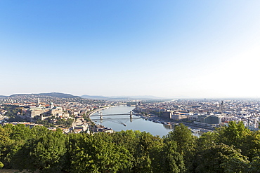 A view from GellÃ©rt Hill of the Danube with the Chain Bridge, Budapest, Hungary