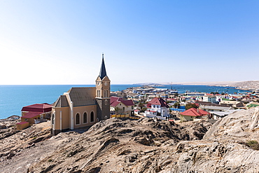 The monolithic church on the Diamantberg is the most famous landmark of LÃ¼deritz, Namibia, Africa