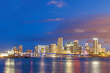 The skyline of Miami at night, Florida, USA