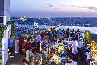 A hotel terrace with a view over Istanbul, Turkey