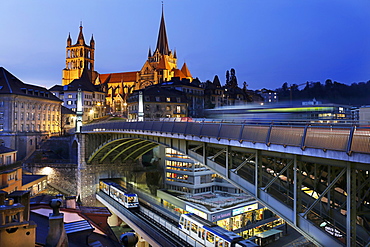 Notre Dame cathedral and the metro in Lausanne, Lake Geneva, Switzerland