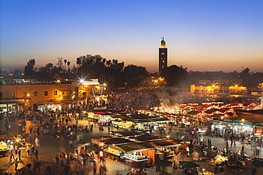 The Jamaa el Fna market place, World Heritage site, in the evening, Marrakesh, Morocco