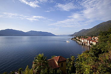 View of houses on Cannero coast in Lago Maggiore, Italy