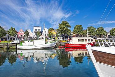 Boats moored at 'Alten Strom', Rostock, Germany