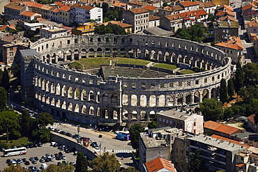 Elevated view of amphitheatre at Old Town in Pula, Croatia