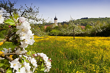 View of Oberschonenfeld Abbey and field in Augsburg, Bavaria, Germany