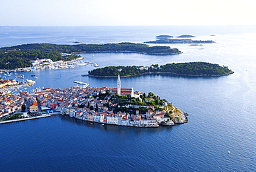 Aerial view of Rovinj's Old Town in Istria, Croatia