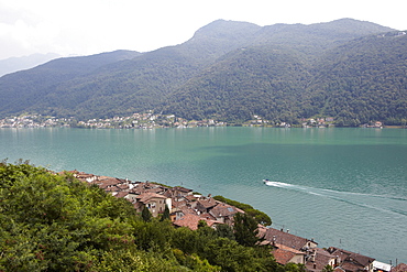 View of Lake Maggiore and mountains in Ticino, Switzerland