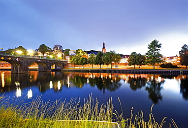 View of old bridge and Berliner Promenade at Saarbrucken, Saarland, Germany