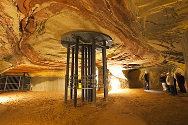 Tourist at castle mountain caves, Homburg, Saarland, Germany