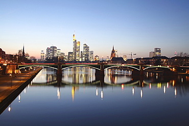 View of bridge over Main river in Frankfurt, Hesse, Germany