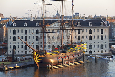 Ship Amsterdam in front of National Maritime Museum, Amsterdam, Netherlands