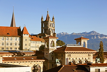 View of Palais de Rumine and Notre-Dame in Lausanne, Romandie, Lake Geneva, Switzerland