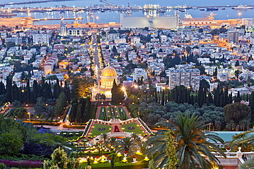 Shrine of the Bab and view of Bahai Garden from Mount Carmel, Haifa, Israel