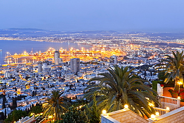 Shrine of the Bab and view of Bahai Garden from Mount Carmel, Haifa, Israel