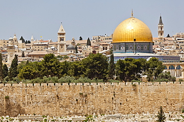 Temple Mount, Dome of the Rock, Redeemer Church and Old Town in Jerusalem, Israel