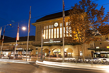 Facade of railway station in Lausanne, Canton of Vaud, Switzerland