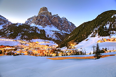 View of Alta Badia and Sassongher Dolomites, Corvara, South Tyrol, Italy