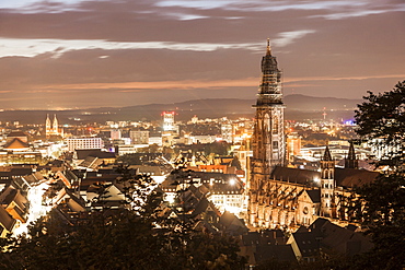 View of Freiburg im Breisgau cityscape from the Schlossberg, Baden-Wurttemberg, Germany