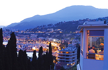 Illuminated view of Menton at night, French Riviera, French