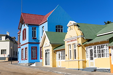 Colourful colonial-style houses in LÃ¼deritz, Namibia