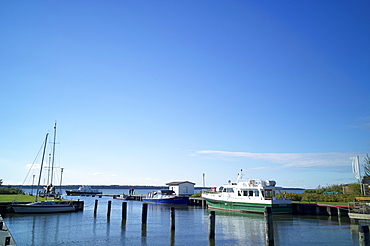 Ships in Rankwitz harbour on the Peenestrom strait, Usedom