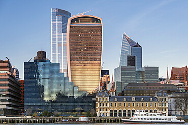 City of London skyline in winter 2019 showing the newly completed Twenty Two building (22 Bishopsgate) and the Walkie Talkie Building, London, England, United Kingdom, Europe