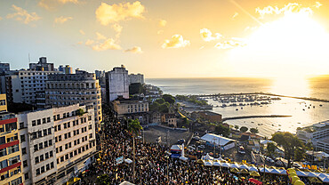 The Filhos de Gandhy carnival parade in the historical centre of Salvador, Bahia, Brazil, South America