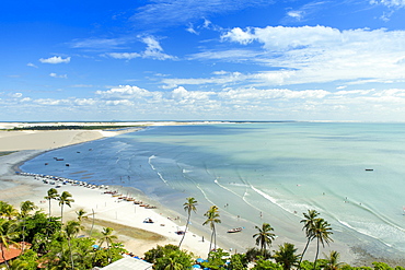 Aerial of Jericoacoara town and beach, Ceara, Brazil, South America