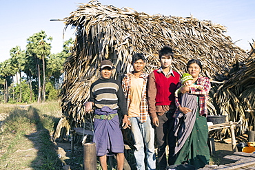 Palm toddy farmers outside their home, Dawei, Tanintharyi, Myanmar, Southeast Asia