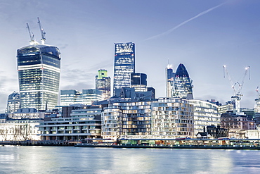 City of London skyline showing the Cheesegrater by architect Richard Rogers,, Gherkin by architect Norman Foster, and Walkie Talkie by architect Vinoly, City of London, London, England, United Kingdom, Europe