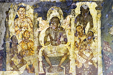 Buddhist painting in the Ajanta Caves, UNESCO World Heritage Site, Maharashtra, India, Asia