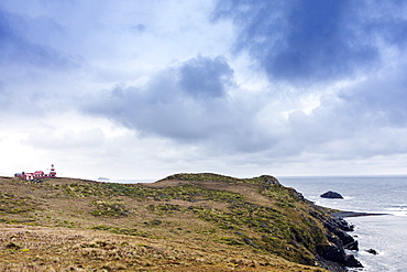 The lighthouse at Cape Horn at the far southern end of South America, in the islands of Cape Horn National Park, Patagonia, Chile, South America