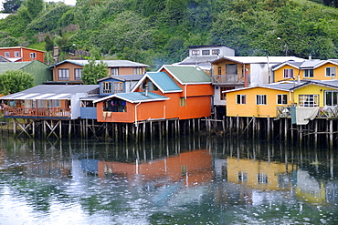 A palafita stilt village in Castro, Chiloe Island, northern Patagonia, Chile, South America