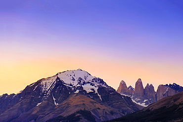 The Torres del Paine granite towers and central massif at the heart of the park, Torres del Paine National Park, Patagonia, Chile, South America