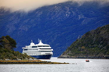 The Stella Australis cruise ship in the Beagle Channel, Patagonia, Chile, South America