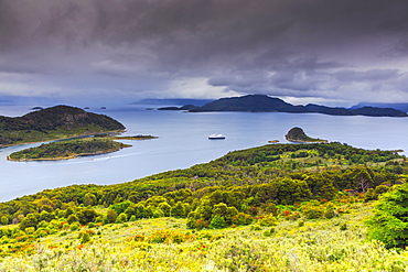 View of Wulaia Bay, Isla Navarino, Murray Channel, Patagonia, Chile, South America