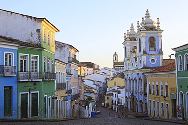 Pelourinho in city centre with Our Lady of the Roasary of Black People (Nossa Senhora do Rosario dos Pretos), UNESCO World Heritage Site, Salvador de Bahia, Bahia, Brazil, South America