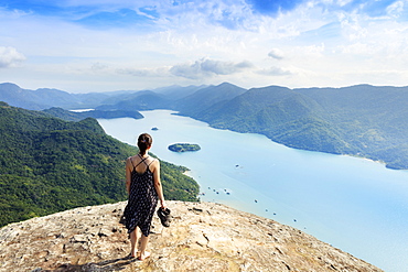 Green Coast (Costa Verde), Paraty, Saco do Mamamgua, view from Sugar Loaf (Pao de Acucar) peak in Juatinga State Park Forest, Rio de Janeiro State, Brazil, South America