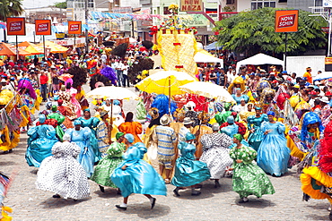 Locals dancing at a Maracatu parade at Carnival, Nazare da Mata, Pernambuco, Brazil, South America